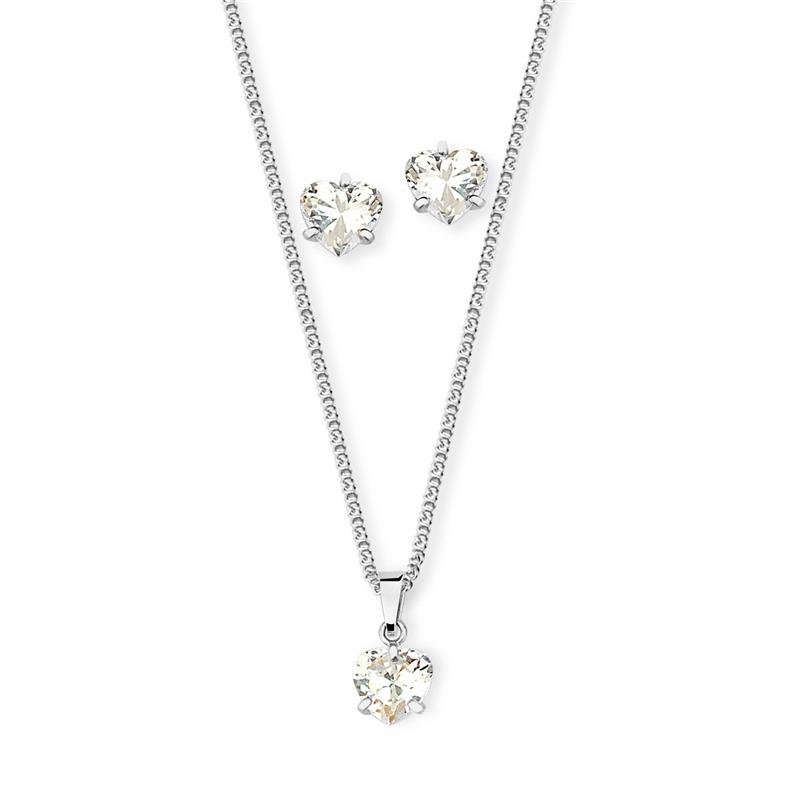 CONJUNTO PONTO DE LUZ CORAÇÃO COM PEDRA DE ZIRCÔNIA 8 MM