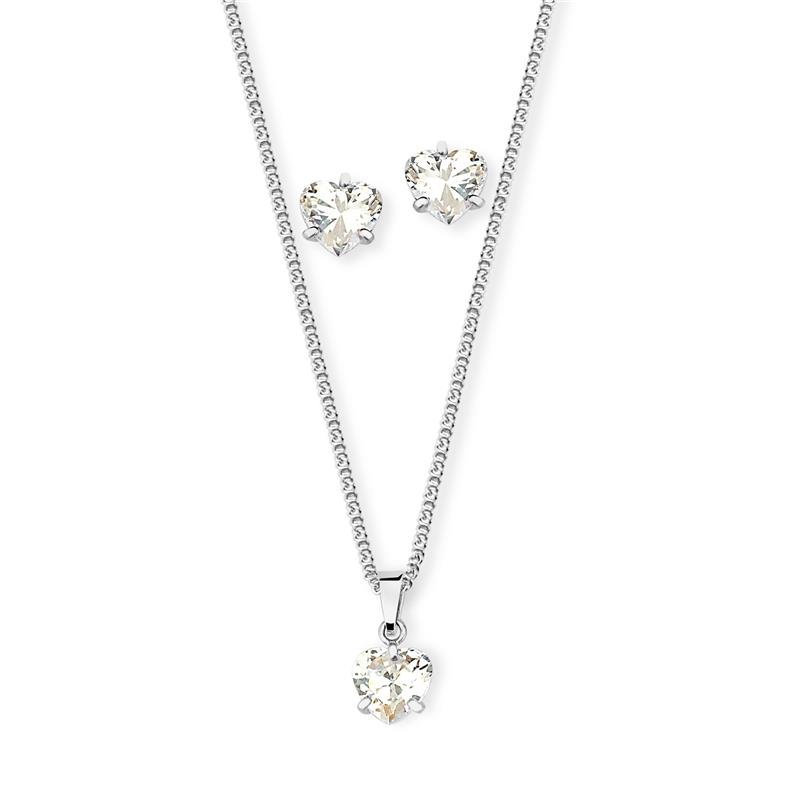 CONJUNTO PONTO DE LUZ CORAÇÃO COM PEDRA DE ZIRCÔNIA 8 MM