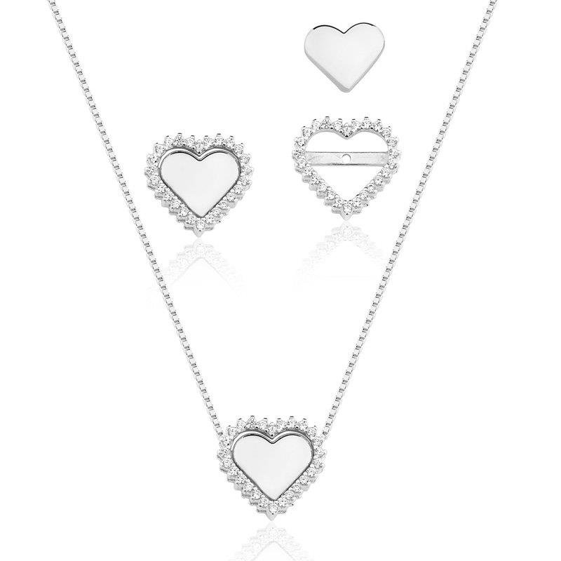 CONJUNTO CORAÇÃO SOBREPOSTO COM PEDRAS DE ZIRCÔNIA