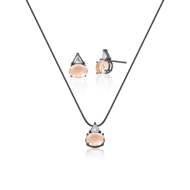 CONJUNTO PEDRA OVAL E TRIANGULAR 