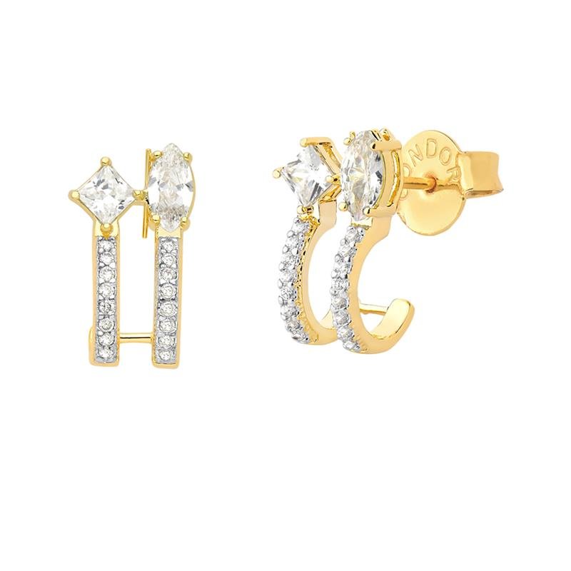 BRINCO ARGOLA DUPLA COM PEDRAS DE ZIRCÔNIA