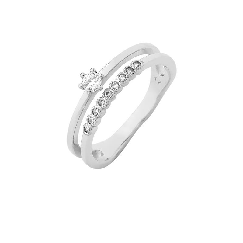 ANEL DUPLO PONTO DE LUZ COM PEDRAS DE ZIRCÔNIA