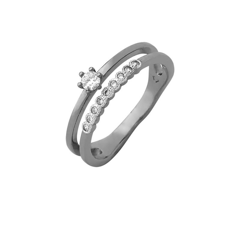 ANEL DUPLO PONTO DE LUZ COM PEDRAS DE ZIRCÔNIA