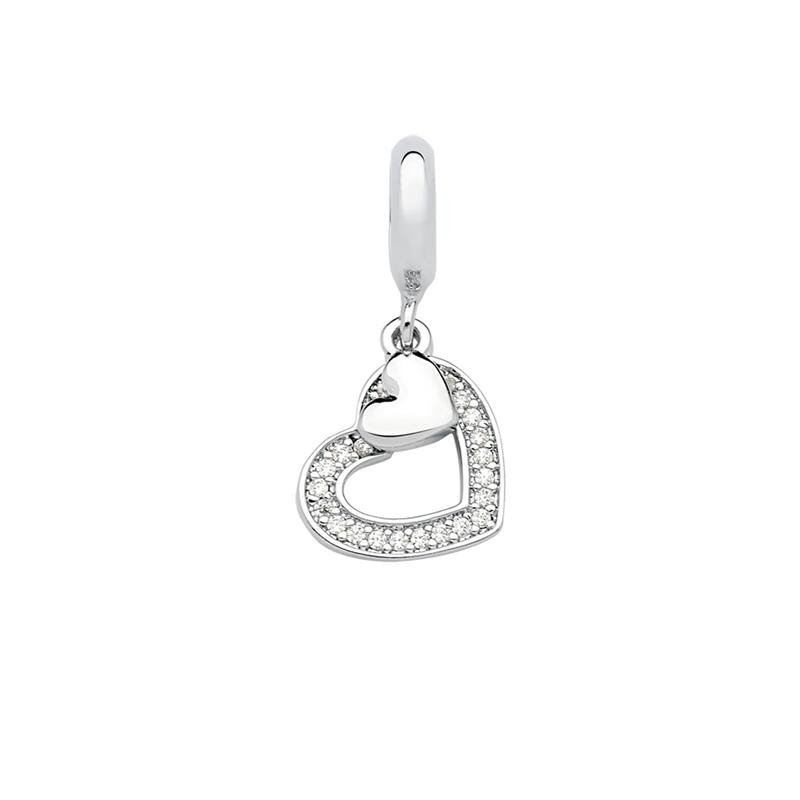 CHARM PENDENTE DOIS CORAÇÕES COM PEDRAS DE ZIRCÔNIA 