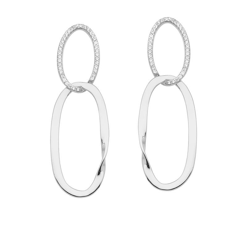 BRINCO OVAL TORCIDO COM PEDRAS DE ZIRCÔNIA