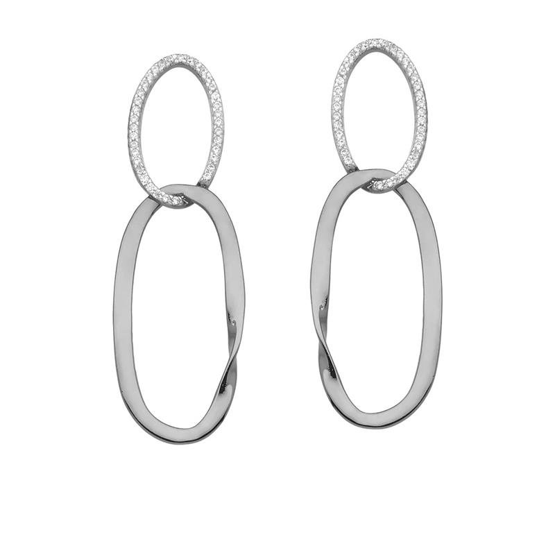 BRINCO OVAL TORCIDO COM PEDRAS DE ZIRCÔNIA