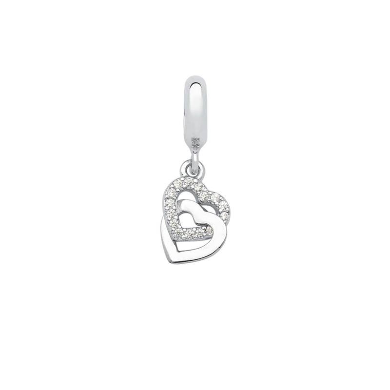 CHARM PENDENTE CORAÇÃO LISO CRAVEJADO COM PEDRAS DE ZIRCÔNIA
