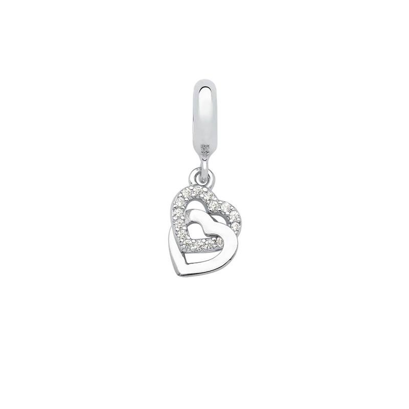 CHARM PENDENTE CORAÇÃO LISO CRAVEJADO COM PEDRAS DE ZIRCÔNIA