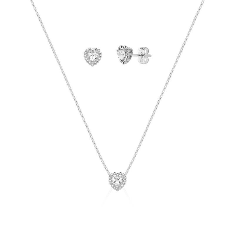 CONJUNTO CORAÇÃO COM PEDRA DE ZIRCÔNIA