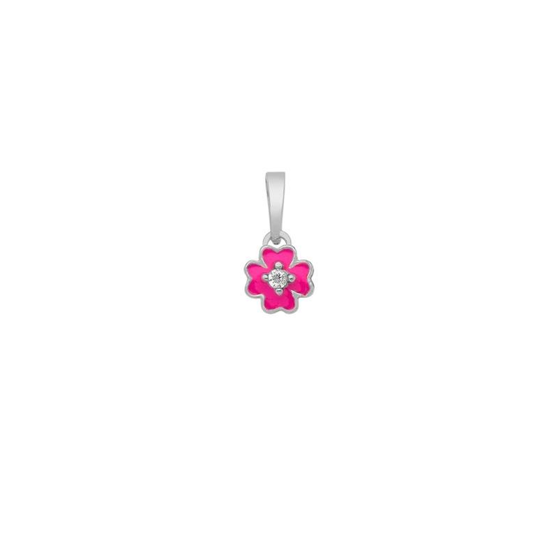 PINGENTE FLOR COM PEDRA DE ZIRCÔNIA DETALHE EM RESINA ROSA PINK 