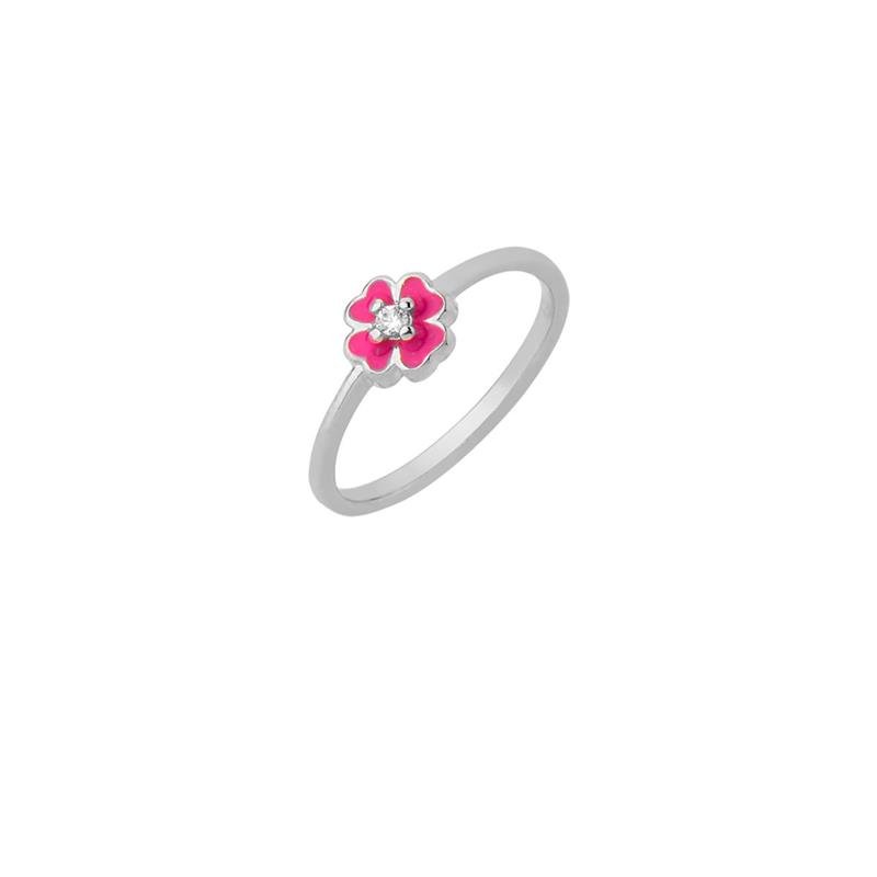 ANEL FLOR COM PEDRA DE ZIRCÔNIA COM DETALHE EM RESINA ROSA PINK