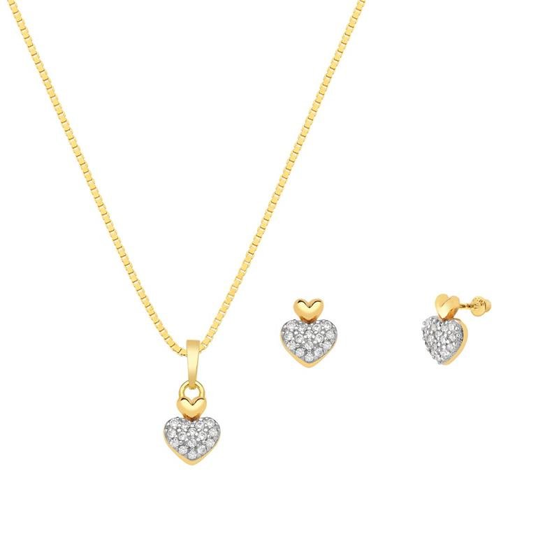 CONJUNTO DOIS CORAÇÕES COM PEDRAS DE ZIRCÔNIA