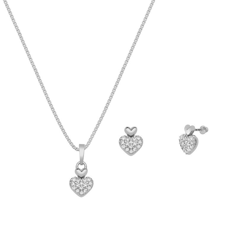 CONJUNTO DOIS CORAÇÕES COM PEDRAS DE ZIRCÔNIA