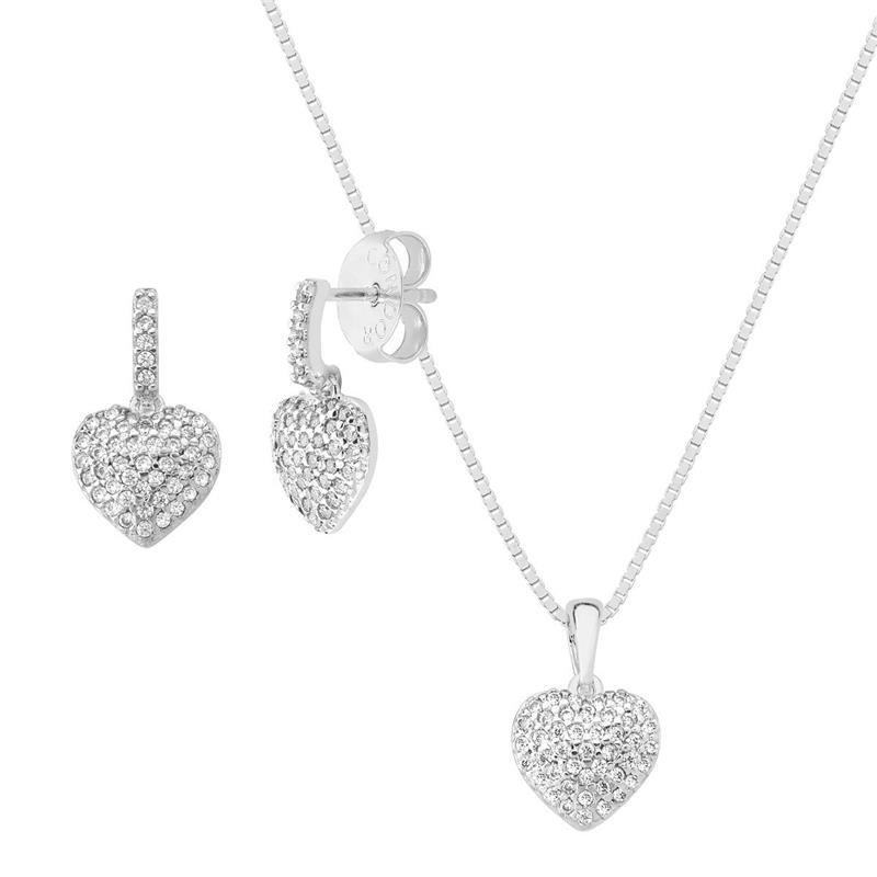 CONJUNTO CORAÇÃO CRAVEJADO COM PEDRAS DE ZIRCÔNIA