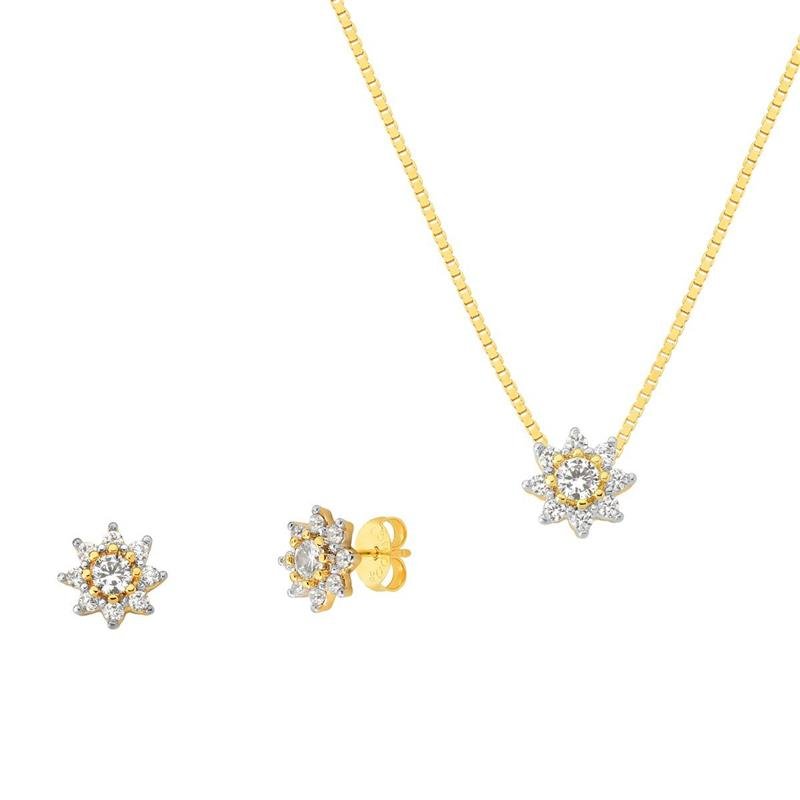 CONJUNTO FLOR COM PEDRAS DE ZIRCÔNIA
