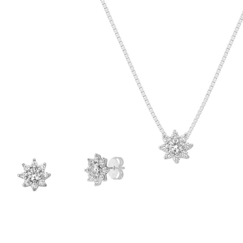 CONJUNTO FLOR COM PEDRAS DE ZIRCÔNIA