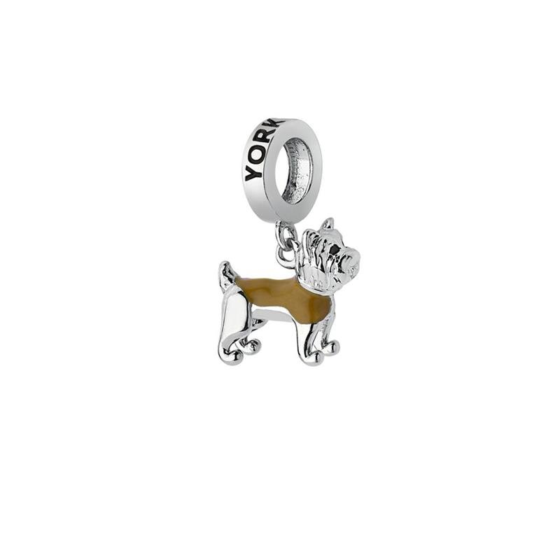 CHARM PENDENTE CACHORRO YORK SHIRE COM DETALHES EM RESINA