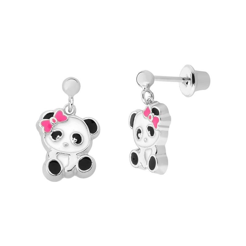 BRINCO PANDA COM LAÇO DETALHES EM RESINA COLORIDA