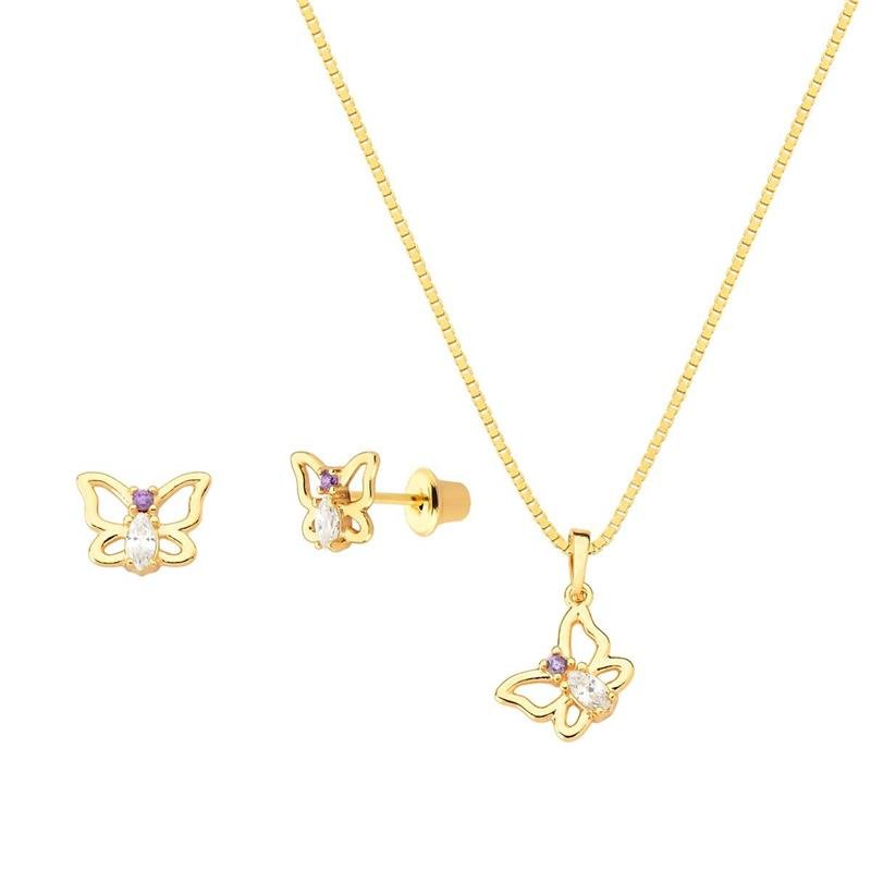 CONJUNTO BORBOLETA COM PEDRAS DE ZIRCÔNIA