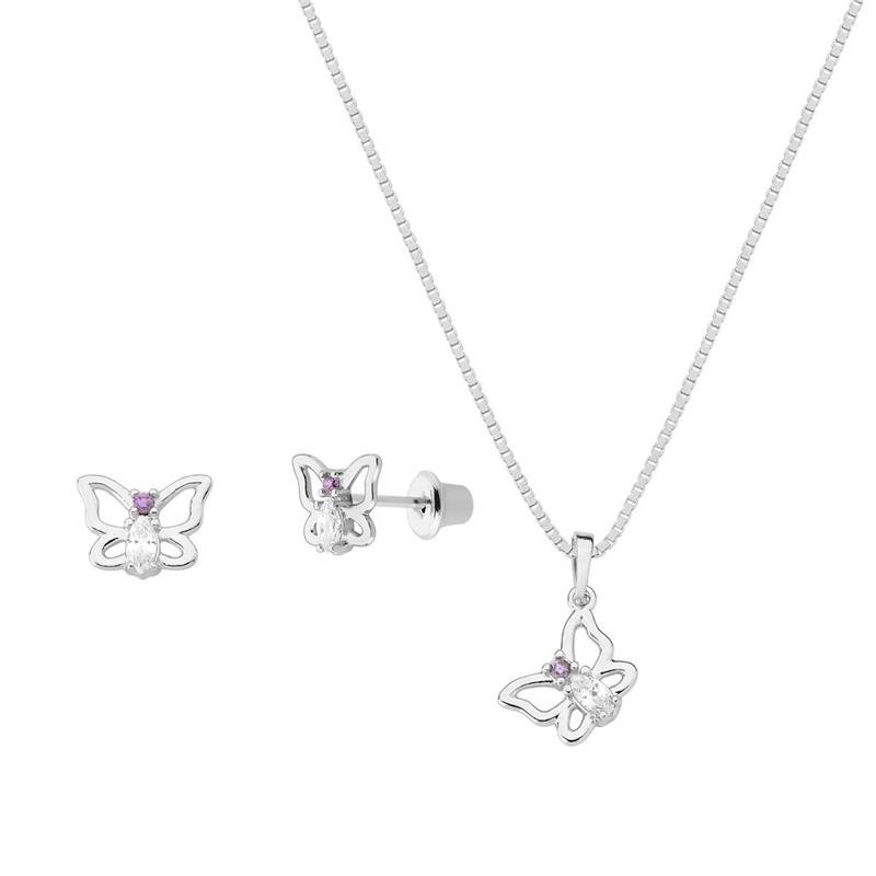 CONJUNTO BORBOLETA COM PEDRAS DE ZIRCÔNIA