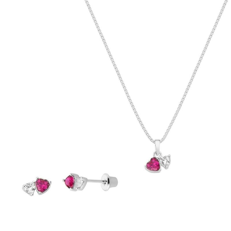 CONJUNTO DOIS CORAÇÕES COM PEDRAS DE ZIRCÔNIA