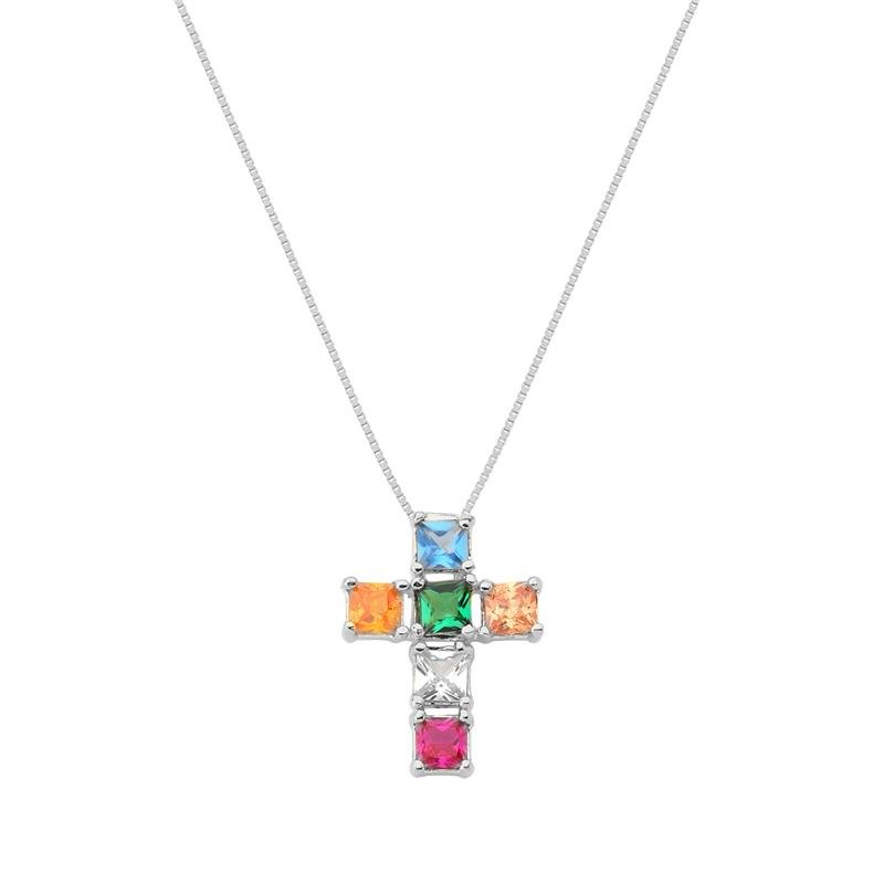 GARGANTILHA CRUZ COM PEDRAS DE ZIRCÔNIA CARRÊ