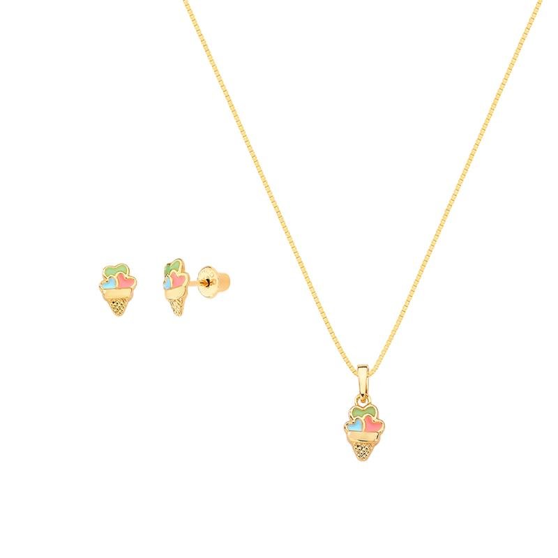 CONJUNTO SORVETE CORAÇÕES DETALHES EM RESINA