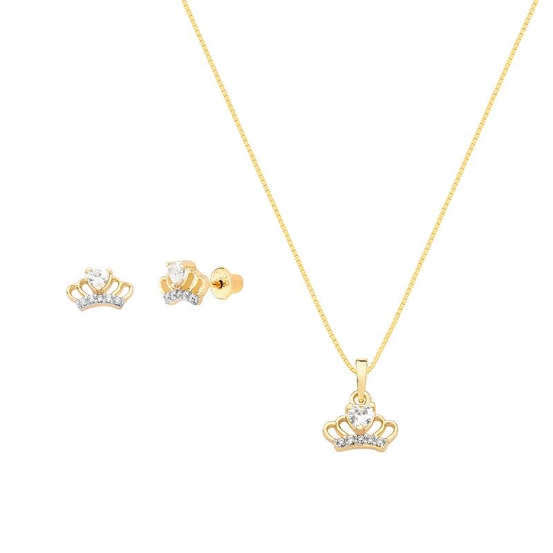 CONJUNTO COROA CORAÇÃO COM PEDRAS DE ZIRCÔNIA
