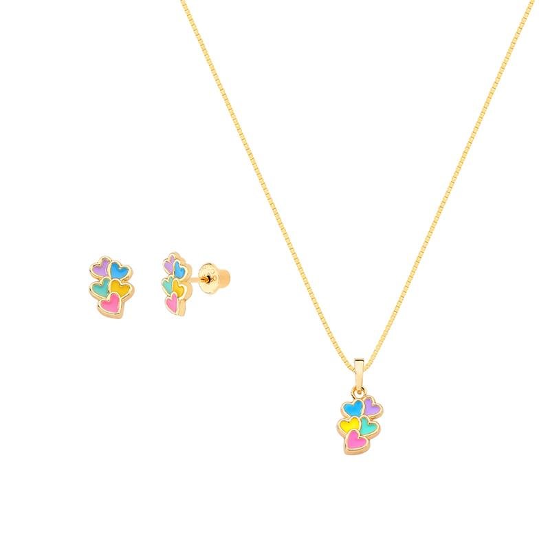 CONJUNTO CORAÇÕES COM DETALHES EM RESINA COLORIDA