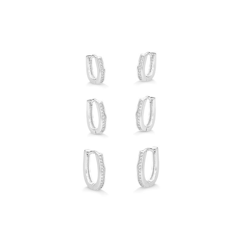 TRIO DE BRINCOS CLICK OVAL CRAVEJADO