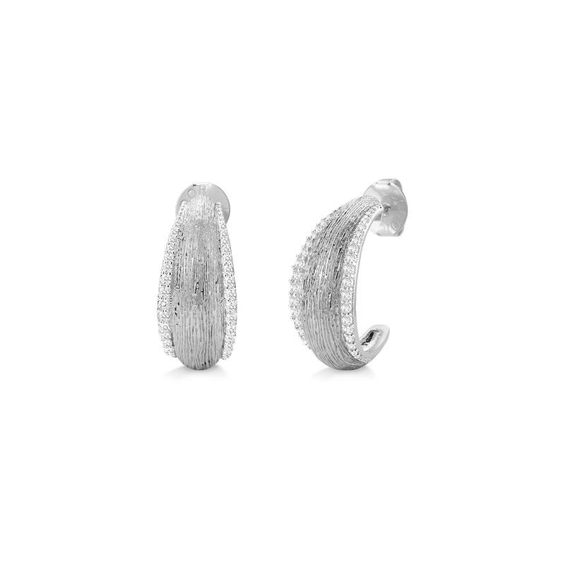 BRINCO MEIA ARGOLA ABAULADA COM TEXTURA E PEDRAS