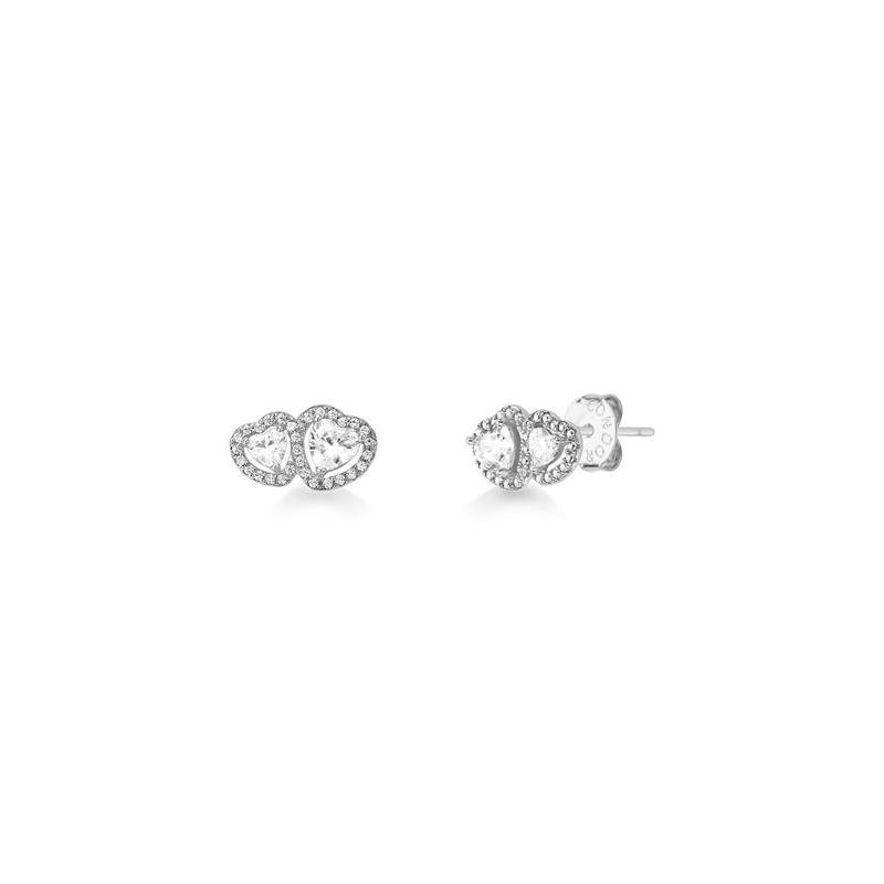 BRINCO DUO DE CORAÇÕES COM PEDRAS 