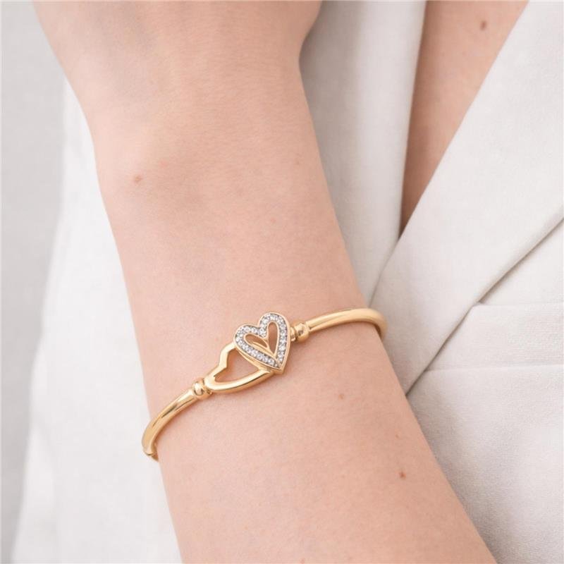 BRACELETE ELO DE CORAÇÃO CRAVEJADO E LISO