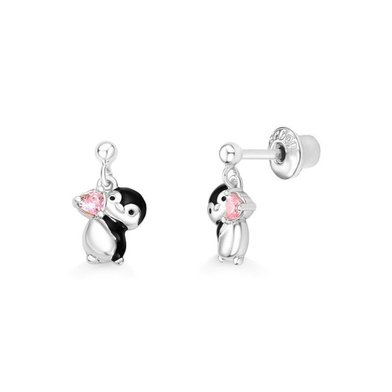 BRINCO PINGUIM CORAÇÃO COM PEDRA PINK STAR