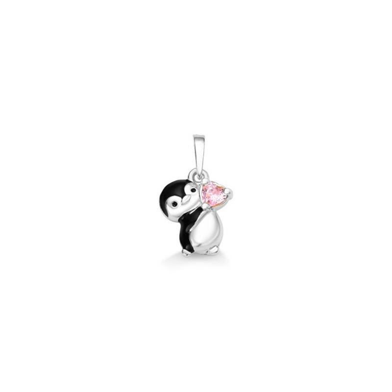 PINGENTE PINGUIM CORAÇÃO COM PEDRA PINK STAR
