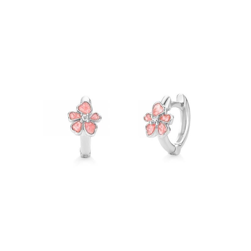 BRINCO CLICK FLOR RESINA COM PEDRA DE ZIRCÔNIA PINK STAR 