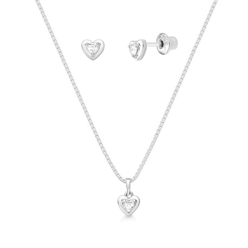 CONJUNTO CORAÇÃO COM PEDRA PINK STAR