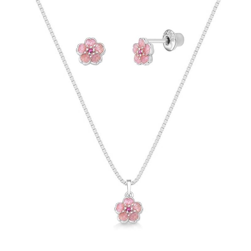 CONJUNTO FLOR COM RESINA PINK STAR